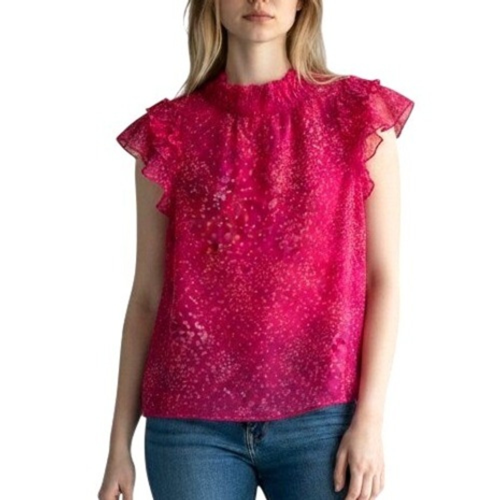 CeCe Flutter Sleeve Blouse Womens Small Pink Romantic Ruffle Feminine‎ Preppy